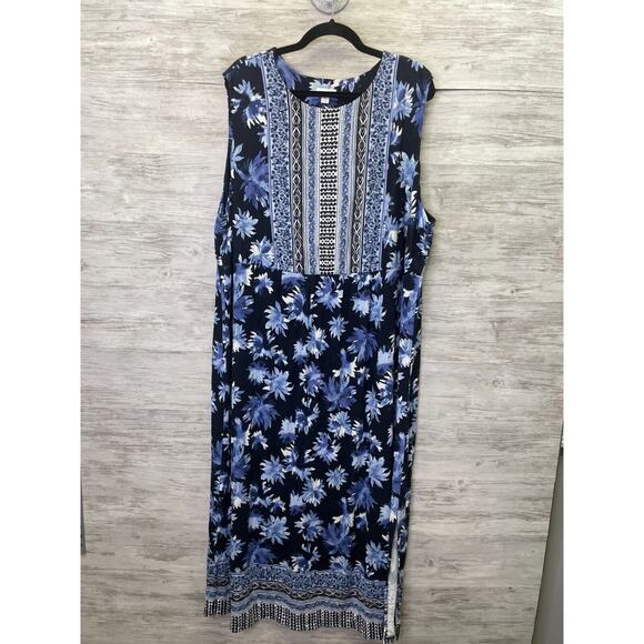 J Jill Dress Womens 3X Blue Sleeveless Long Maxi Stretch Pullover Crew Neck - Picture 1 of 11